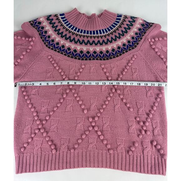 Vintage Cabin Creek Size Medium Fair Isle Crew Neck Sweater Pom Pom Sweater - Picture 13 of 16